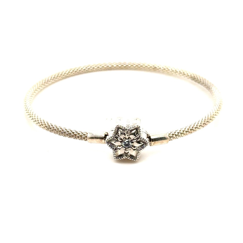 Pandora Shine Bright Star Clasp Sterling Silver Mesh Bracelet 7in 17.8cm